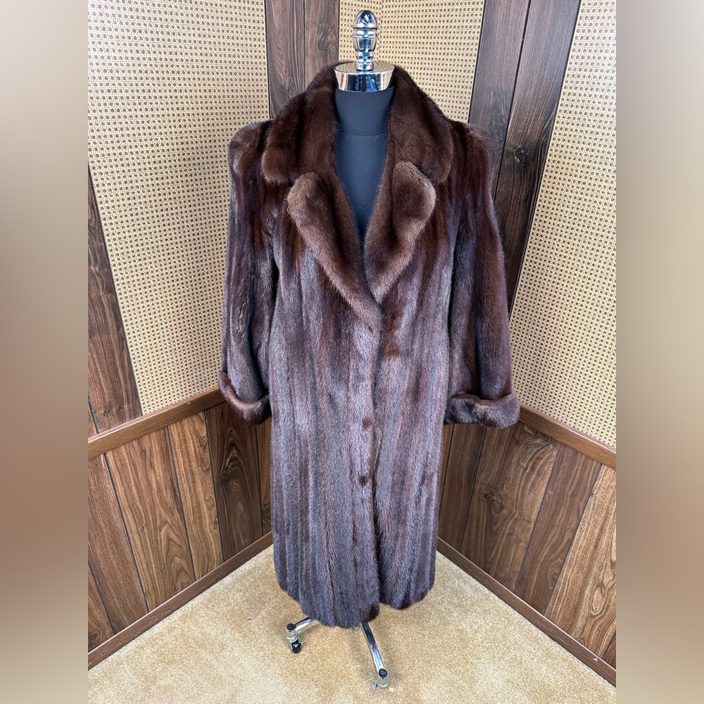 ZANDRA RHODES BLUE DIAMOND MAXIMILIAN BROWN RANCH MINK FULL LENGTH FUR COAT M